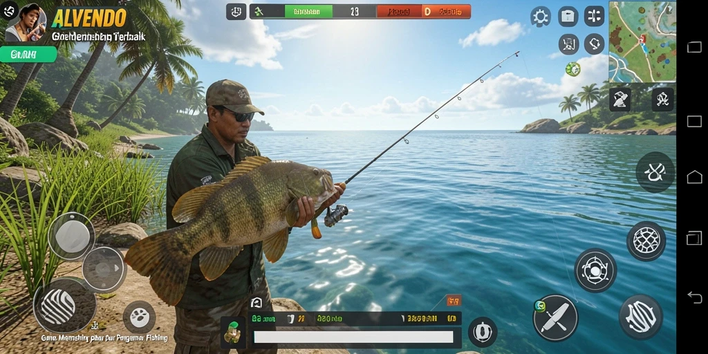 Screenshot gameplay ALVENDO menampilkan aksi memancing yang mendebarkan.