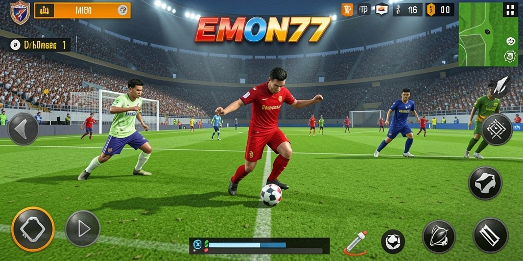 Tampilan gameplay EMON77 yang menakjubkan di lapangan sepak bola.