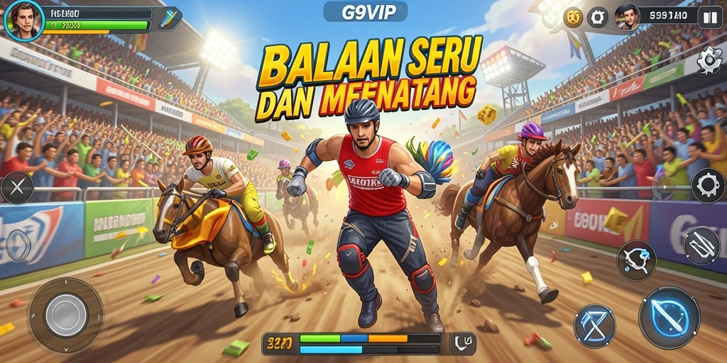 Gameplay seru G9VIP dengan mobil balap yang menantang.