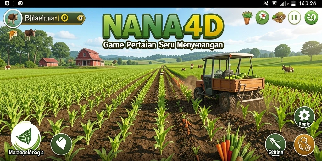 Tampilan menarik dari gameplay NANA4D yang menampilkan kebun yang subur.