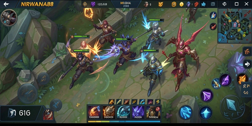 Screenshot gameplay NIRWANA88 yang menunjukkan pertarungan tim yang intens.